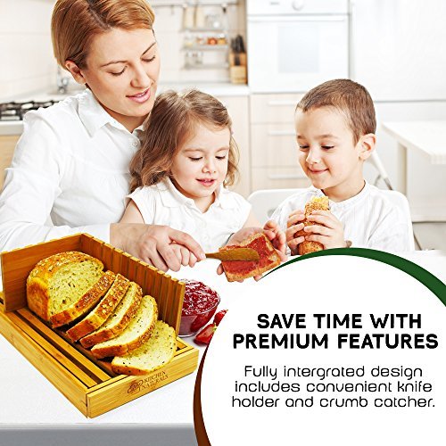 Premium Bamboo Bread Slicer With Stainless-Steel Knife, Foldable